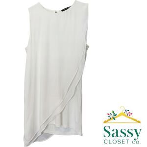 WHBM White Asymmetrical Sheath Top Sleeveless Draped Overlay Size XXS EUC